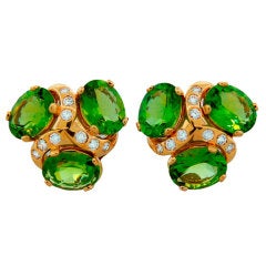 VERDURA Peridot Diamond  Yellow Gold Earrings