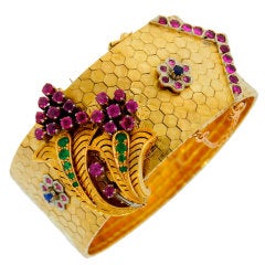 Ruby Sapphire Emerald & Yellow Gold Bracelet with Removable Pin