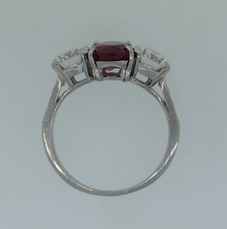 TIFFANY & Co. Burmese Ruby Diamond Platinum Ring 2.20-ct No Heat Treatment AGL 1