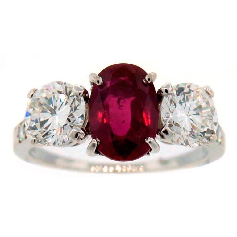 TIFFANY & Co. Burmese Ruby Diamond Platinum Ring 2.20-ct No Heat Treatment AGL