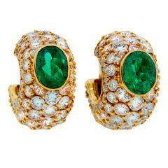 BULGARI Emerald Diamond & Yellow Gold Hoop Earrings 5