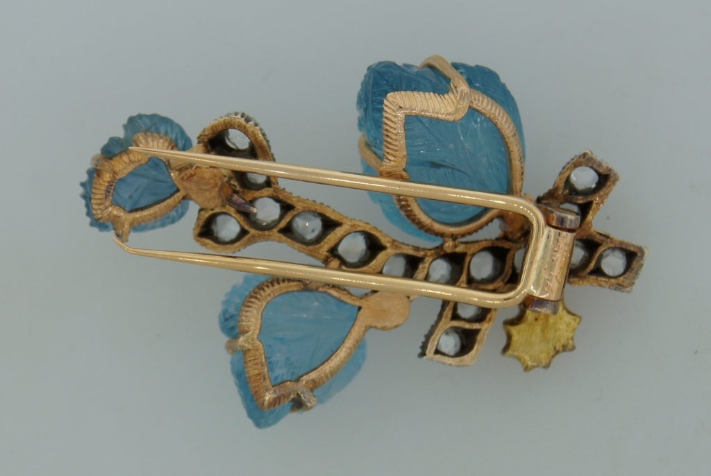 MARIO BUCCELLATI Diamond Aquamarine Gold Brooch Pin 1