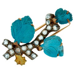 MARIO BUCCELLATI Rose Cut Diamond, Blue Topaz & Gold Brooch Pin 3