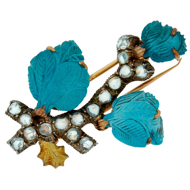 MARIO BUCCELLATI Diamond Aquamarine Gold Brooch Pin