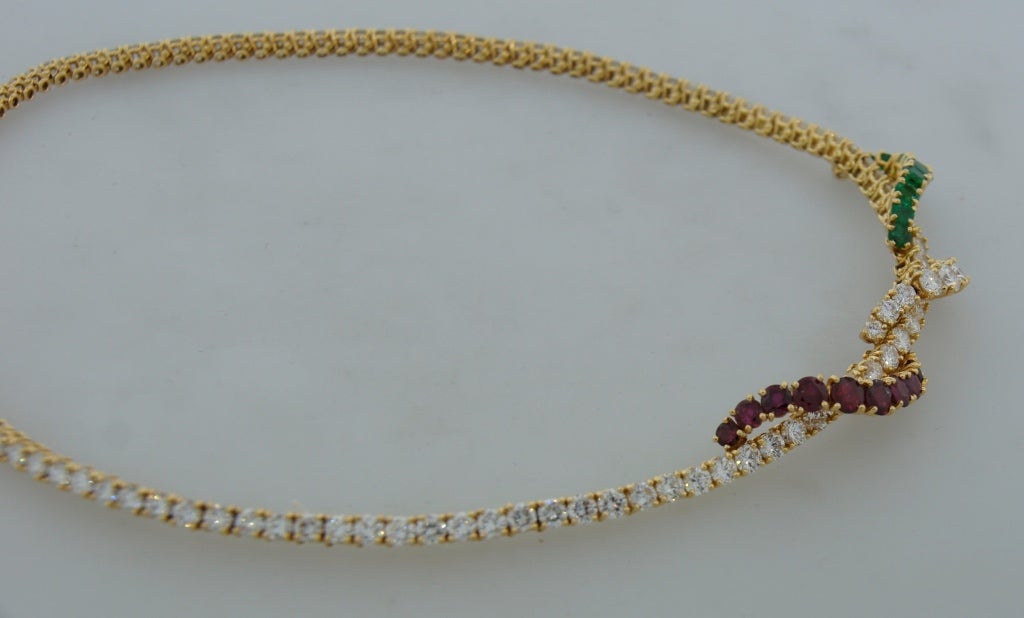 Women's ASPREY Yellow Gold Necklace with Diamond Emerald and Red Spinel