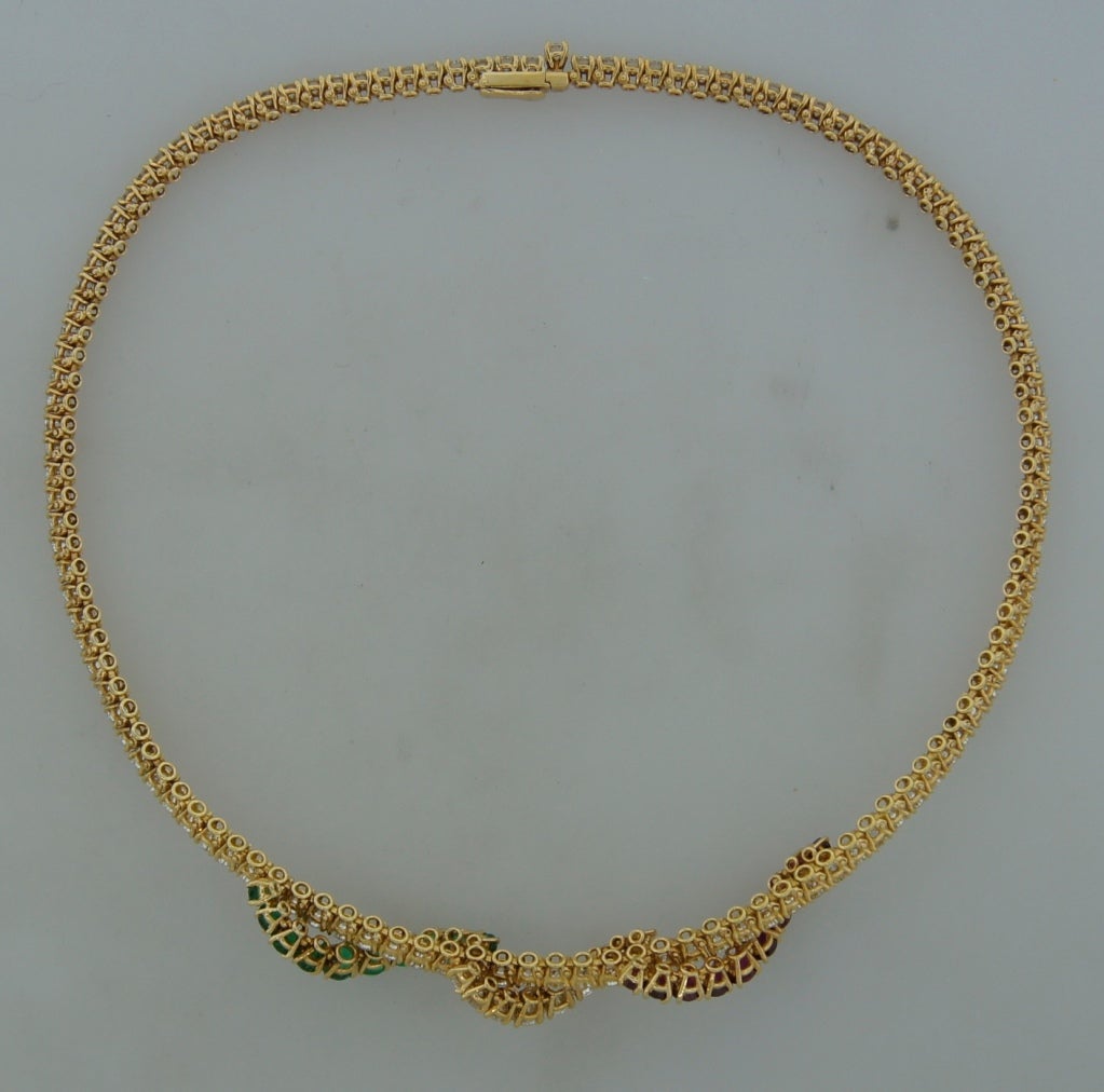 ASPREY Yellow Gold Necklace with Diamond Emerald and Red Spinel 1