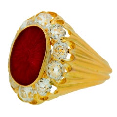 Antique Russian Diamond Enamel Yellow Gold Locket Ring 1