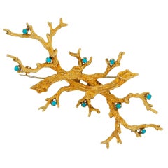 CARTIER Turquoise & Yellow Gold Stylized Brunch Pin Brooch