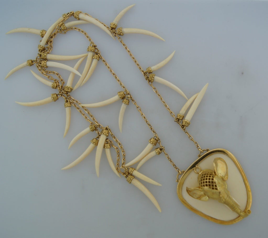 Stunning Italian Bone & Yellow Gold Elephant Necklace 2