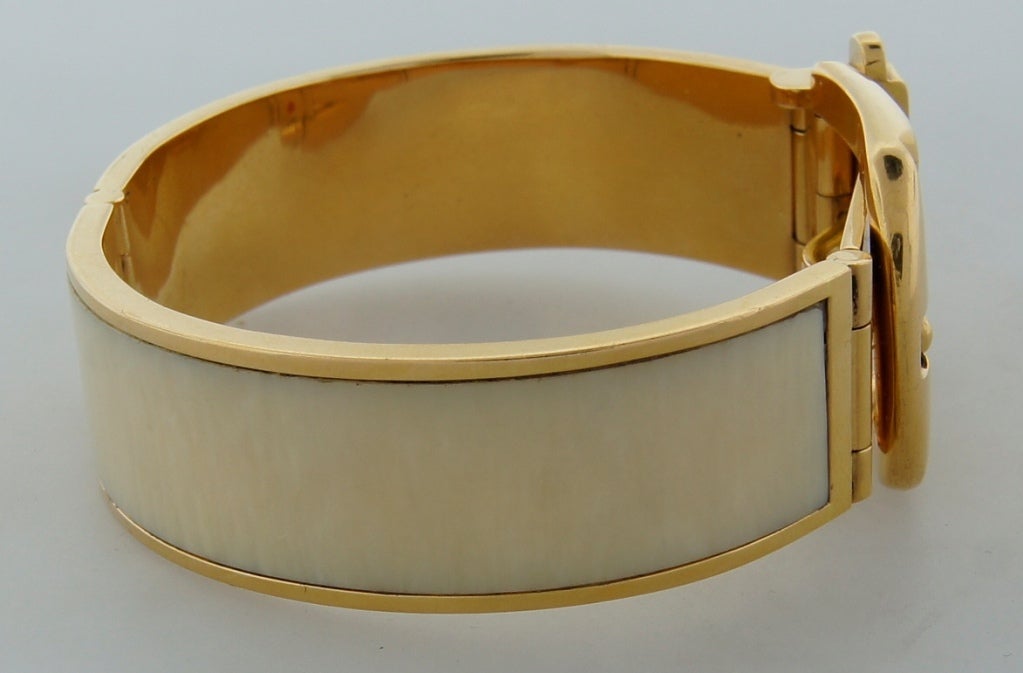 GUCCI Yellow Gold & Bone Belt Bracelet, 1970's 1