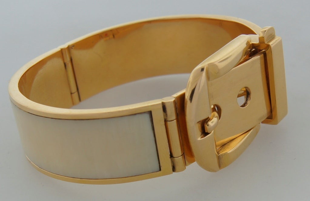 GUCCI Yellow Gold & Bone Belt Bracelet, 1970's 2
