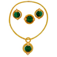 Chaumet Malachite Diamond & Gold Set - Necklace, Ring & Earrings