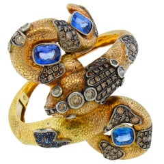 A. Codognato Sapphire Color Diamond & Gold Snake Bangle Bracelet