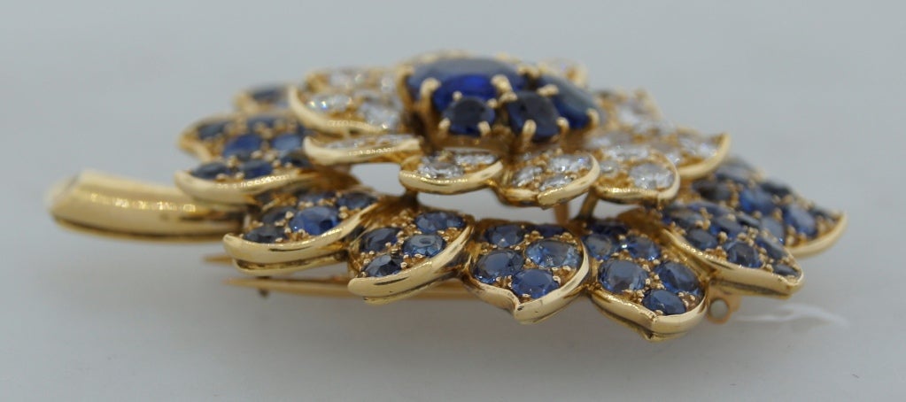 Women's Rene Boivin Diamond, Sapphire & Yellow Gold Flower Brooch
