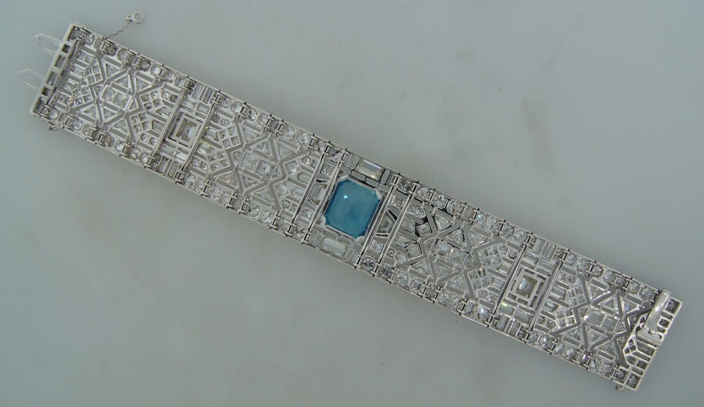 Wide 1960's Aquamarine Diamond & Platinum Bracelet 2