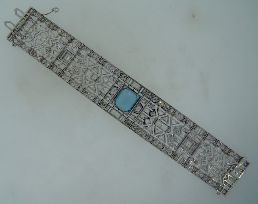Wide 1960's Aquamarine Diamond & Platinum Bracelet 3