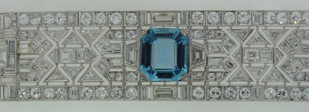 Wide 1960's Aquamarine Diamond & Platinum Bracelet 4