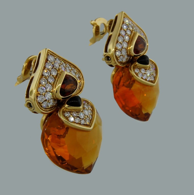 Marina B Citrine, Diamond & Yellow Gold Heart Earrings In Excellent Condition In Beverly Hills, CA