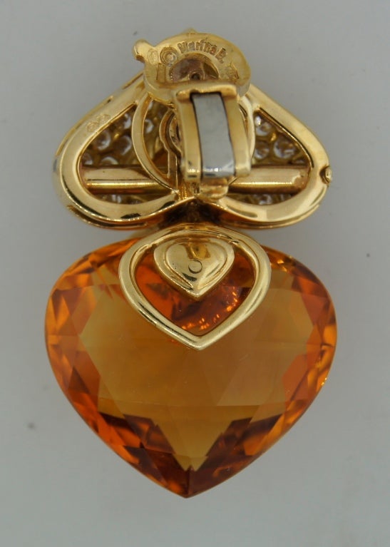 Marina B Citrine, Diamond & Yellow Gold Heart Earrings 1