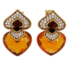 Marina B Citrine, Diamond & Yellow Gold Heart Earrings