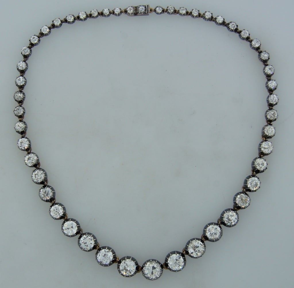 Women's Victorian Diamond Silver & Rose Gold Graduating Riviere Necklace