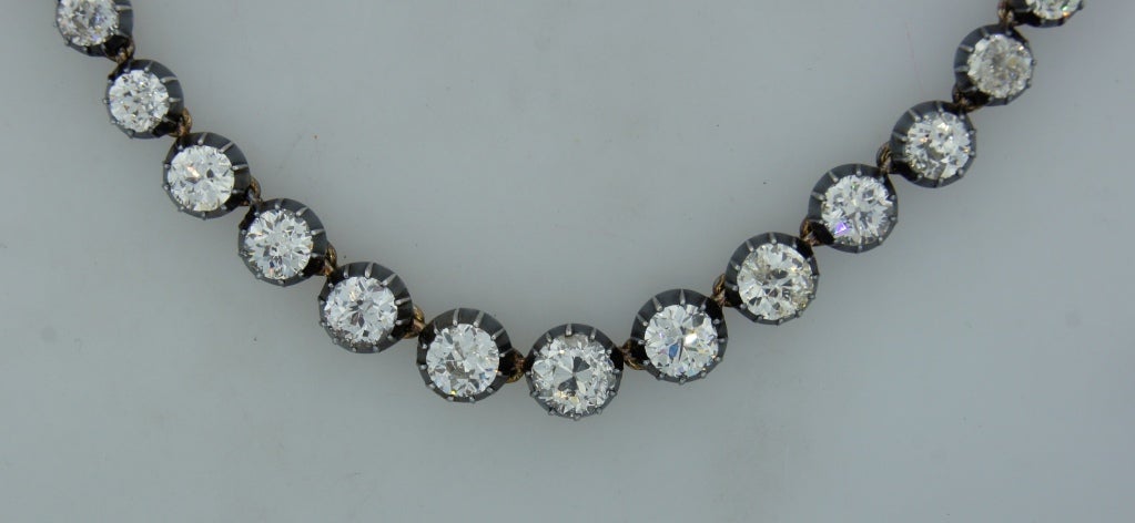 Victorian Diamond Silver & Rose Gold Graduating Riviere Necklace 1