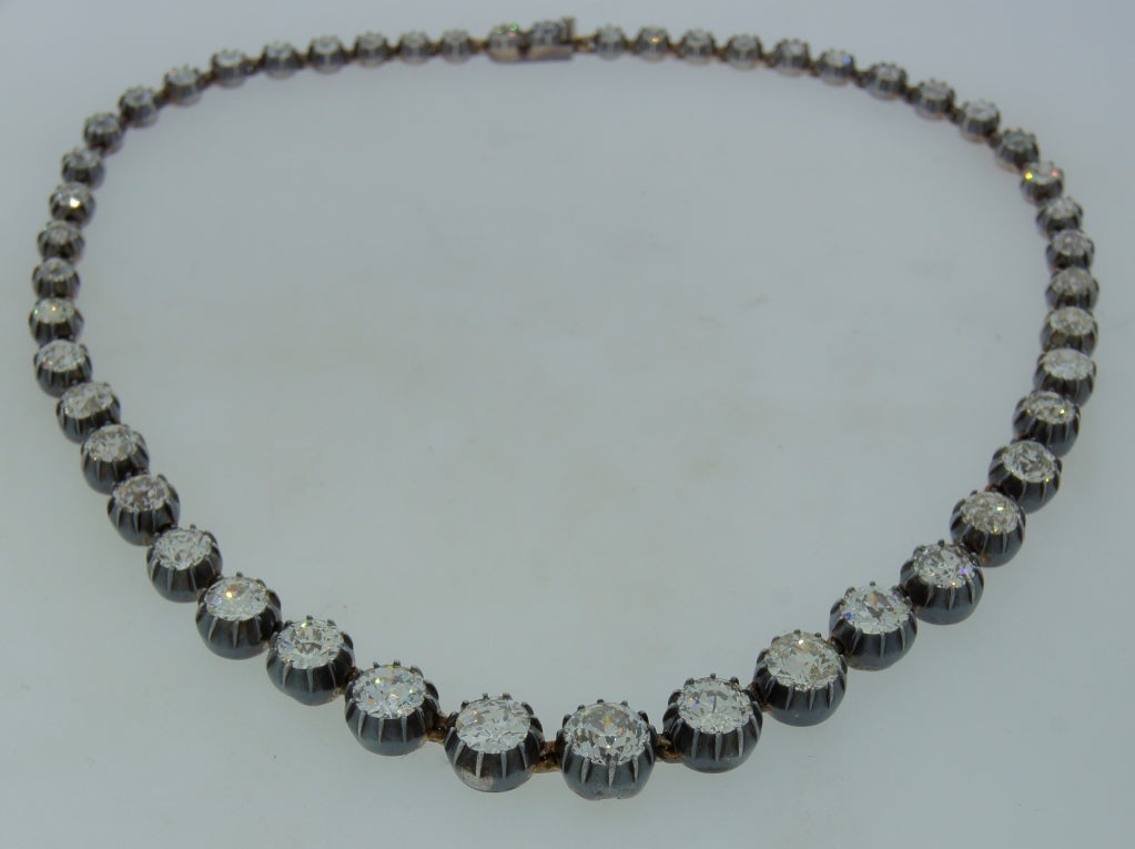 Victorian Diamond Silver & Rose Gold Graduating Riviere Necklace 3