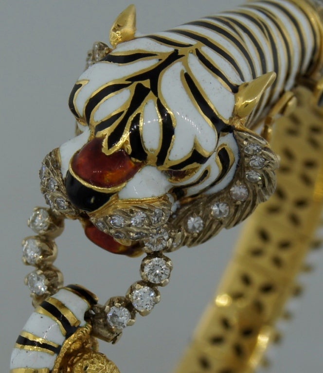 FRASCAROLO Diamond Enamel & Yellow Gold Tiger Bangle Bracelet 2