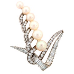 CARTIER Pearl Diamond & Platinum Brooch