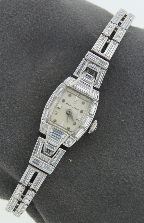 Hamilton Lady's Diamond and Platinum Wristwatch at 1stdibs
