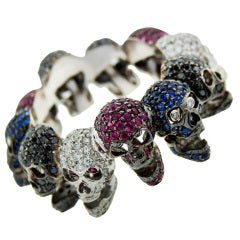 Deakin & Francis Diamond Ruby Sapphire & White Gold Skull Ring 7