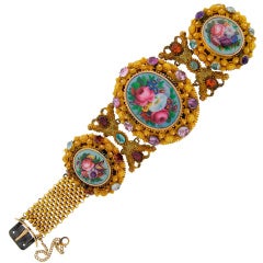 Antique Victorian Gem Stones Enamel & Yellow Gold Bracelet