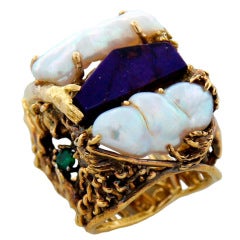 Pearl Sugilite Emerald & Yellow Gold Ring 2