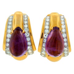 DAVID WEBB Amethyst Diamond & Yellow Gold Earrings