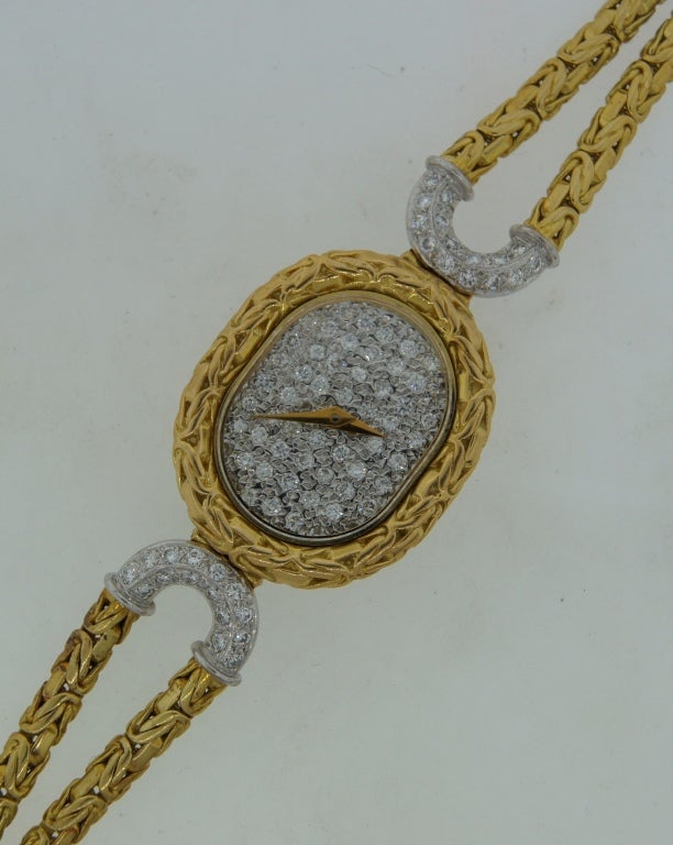 Bueche-Girod Lady's Yellow Gold and Diamond Bracelet Watch In Excellent Condition In Beverly Hills, CA