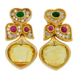 BULGARI Yellow Sapphire Gold Earrings with Diamond Ruby Emerald Bvlgari