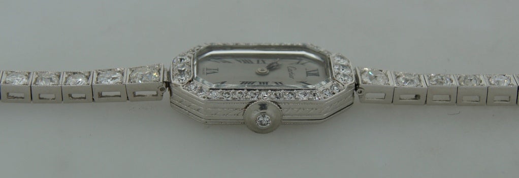 Cartier Lady's Platinum and Diamond Art Deco Bracelet Watch 1
