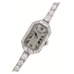 Antique Cartier Lady's Platinum and Diamond Art Deco Bracelet Watch