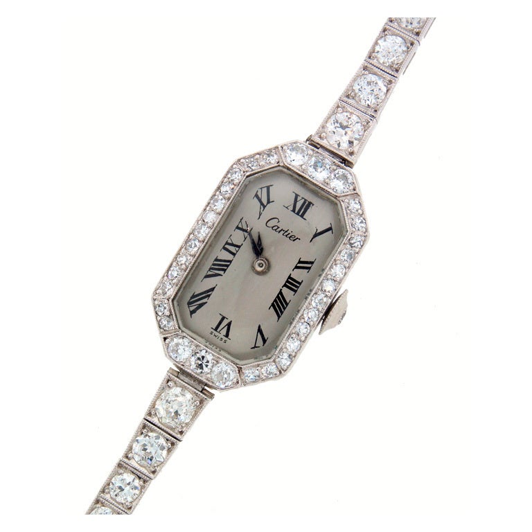 Cartier Lady's Platinum and Diamond Art Deco Bracelet Watch