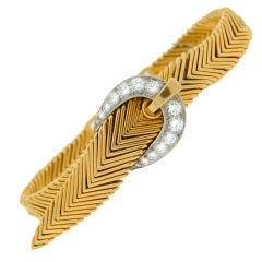Vintage Gubelin Lady's Yellow Gold and Diamond Belt-Shape Bracelet Watch