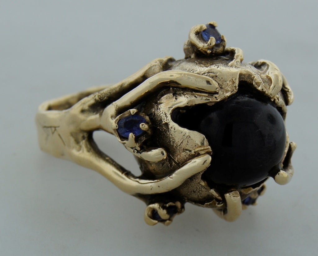 Women's Star Black Sapphire Blue Sapphire & Yellow Gold Ring