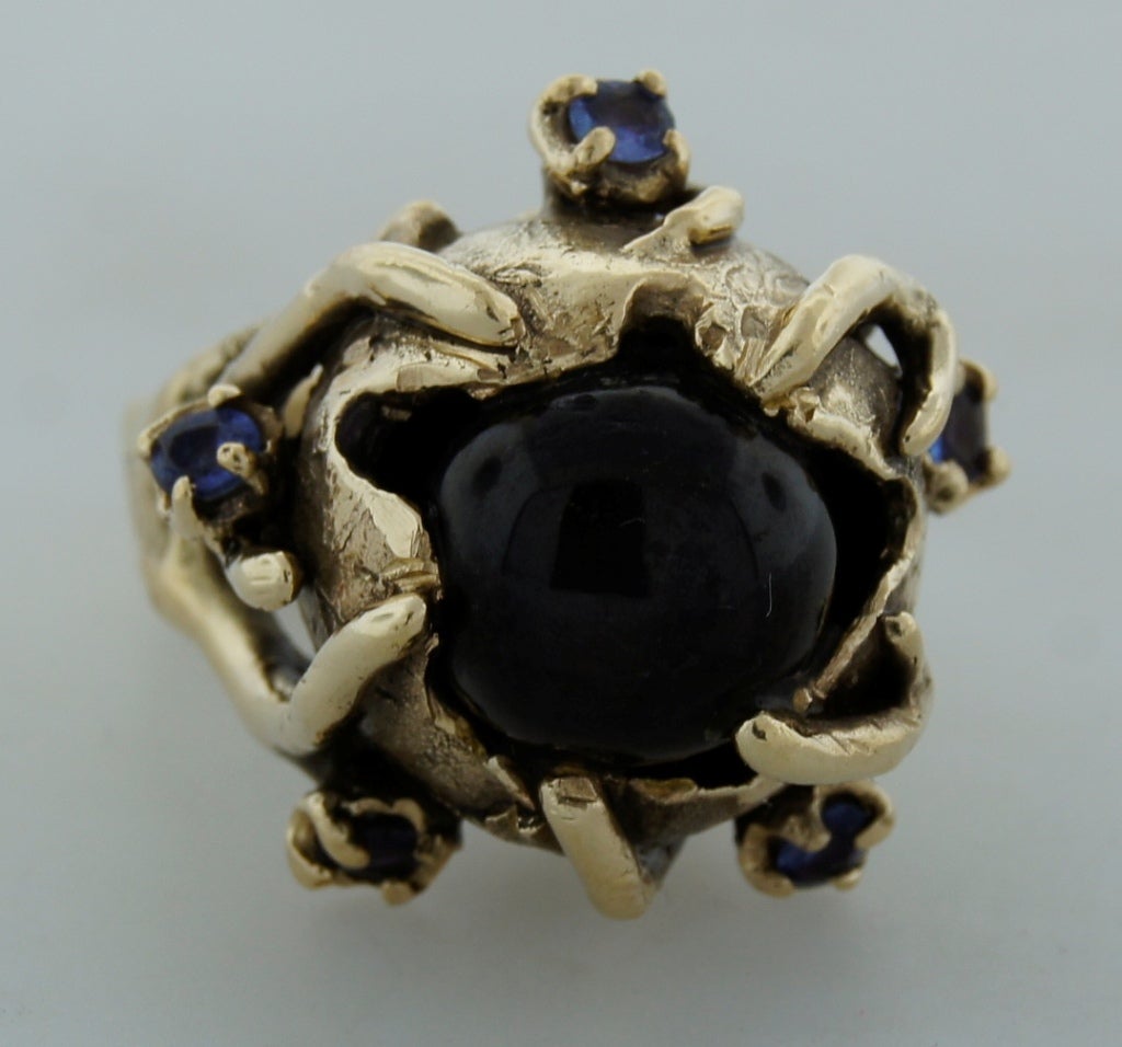 Star Black Sapphire Blue Sapphire & Yellow Gold Ring 1
