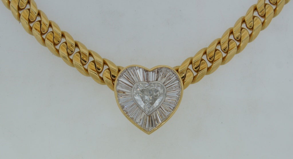 Mixed Cut BULGARI Diamond Heart & Yellow Gold Necklace