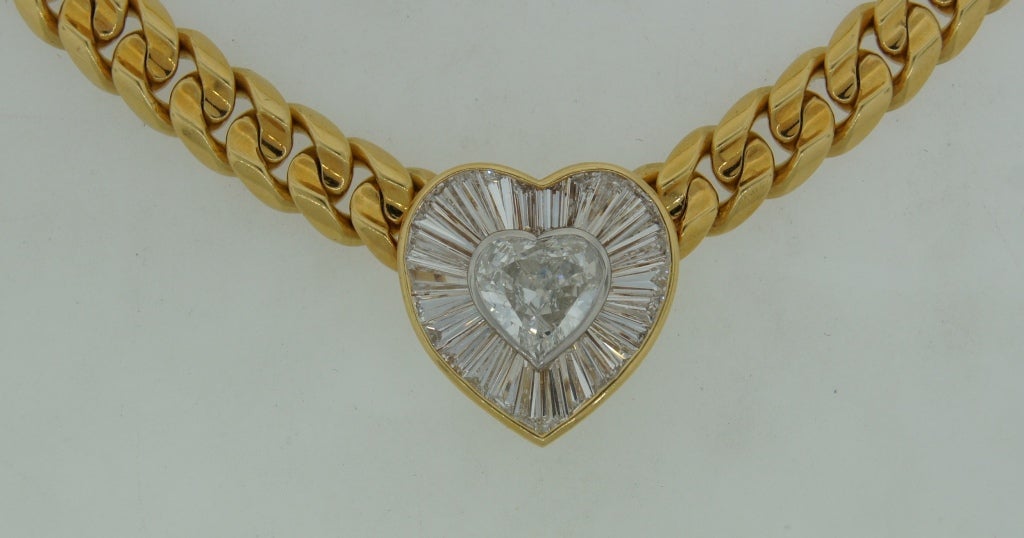 Women's BULGARI Diamond Heart & Yellow Gold Necklace