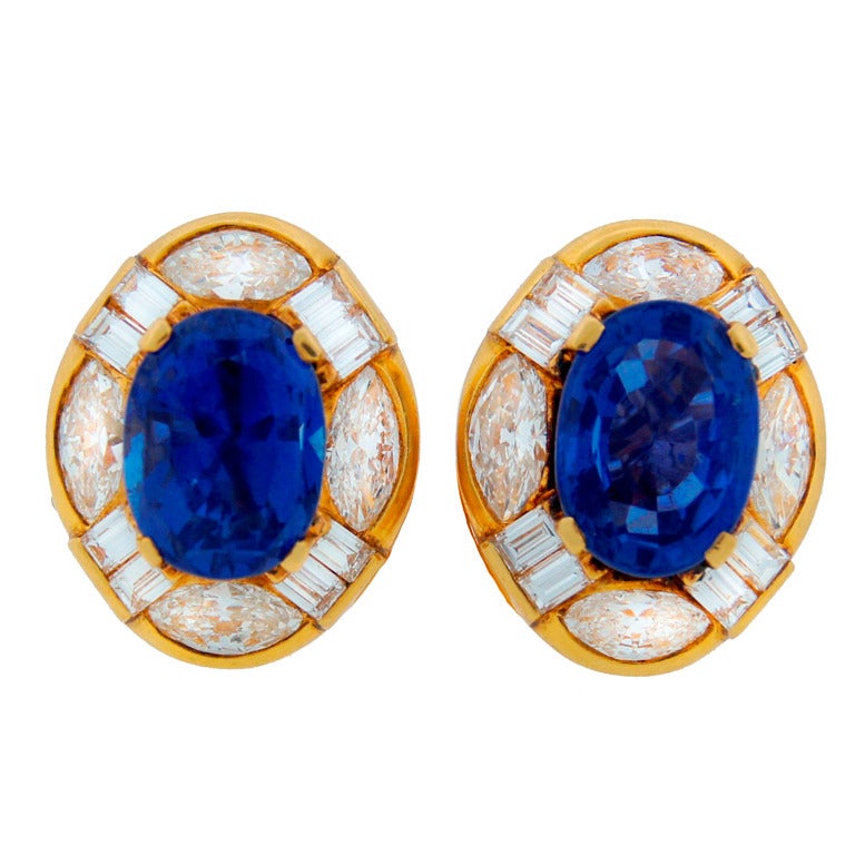 BULGARI Sapphire Diamond & Yellow Gold Earrings