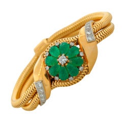 Mauboussin Lady's Gold, Emerald and Diamond Bracelet Watch