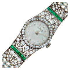 Girard Perregaux Lady's Platinum, Diamond, Emerald and Seed Pearl Wristwatch