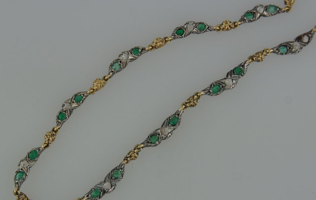 1970s Buccellati Baroque Pearl Diamond Emerald & Gold Necklace 4