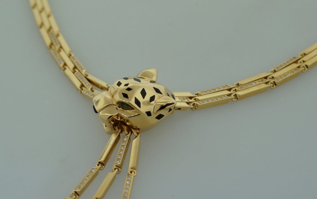 Cartier Diamond Black Onyx Yellow Gold Panther Necklace 2