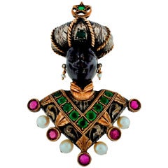 Giulio Nardi Gem Encrusted Silver Gold Blackamoor Pin Brooch 12